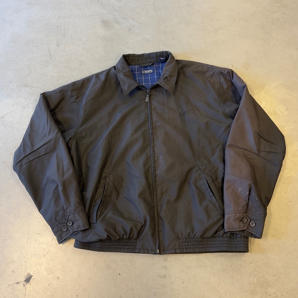 Chaps Mens XL Black Full Zip Harrington Jacket Windbreaker Plaid Lined Casual - Picture 1 of 6